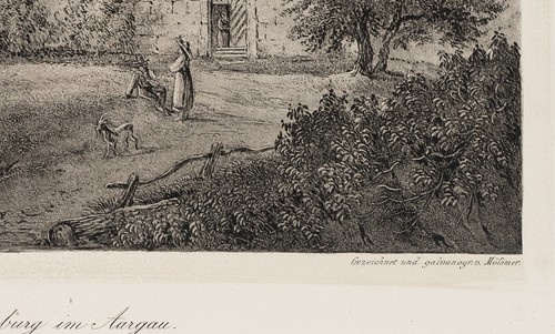 J. MÖSSMER (1780-1845), Schloss Habsburg im Aargau, um 1820, Galvanographie - Bild 4 von 5