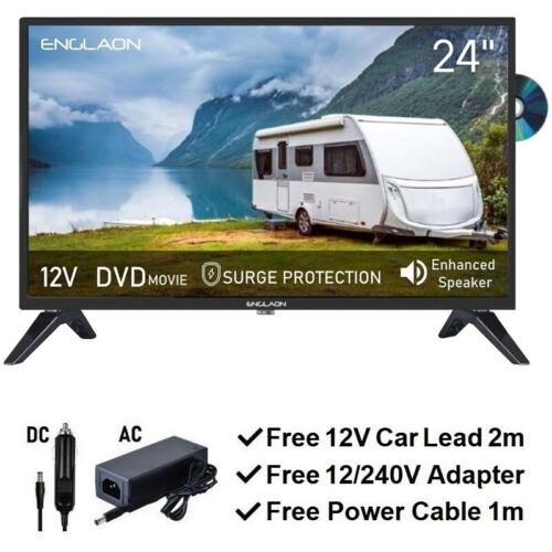 ENGLAON 24" HD LED 12V TV DVD Combo for Caravan Motorhome Campervan Truck Car RV - Picture 1 of 12