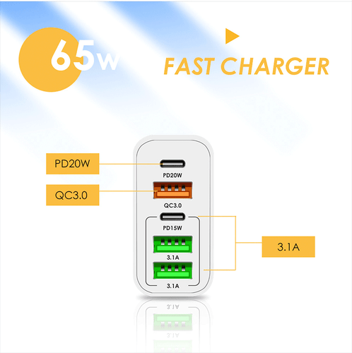 65W Quick Charger UK Plug Fast Wall Charger Power Adapter 5 Port USB-C PD Type C - Picture 3 of 19