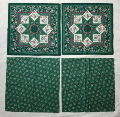 Green Pink Floral Patchwork Star Quilt Pillow Panel 2 Square Coordinating Fabric