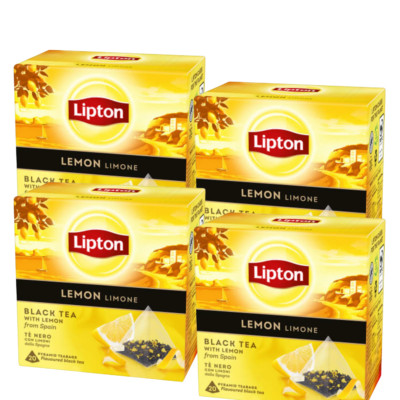 4x Lipton Black Tea Lemon Pyramid 20p Pesty, Refreshing Flavor!