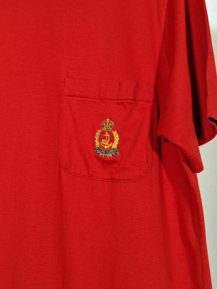 Polo Ralph Lauren Country RRL Vintage Rojo Cuello Redondo Camiseta Vestido Bolsillo Único Foto 3 de 4