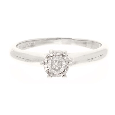 18 Karat Weißgold 0,18ct Diamant Illusion Set Solitär Ring (Größe L 1/2)