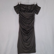 Women's Cold Shoulder Ruched Bodycon Dress Party Strapless Midi Black Size L
