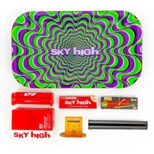 Metal Rolling Tray Trippy Combo Bundle Kit RAW, SKY HIGH Gift Pack Set #8