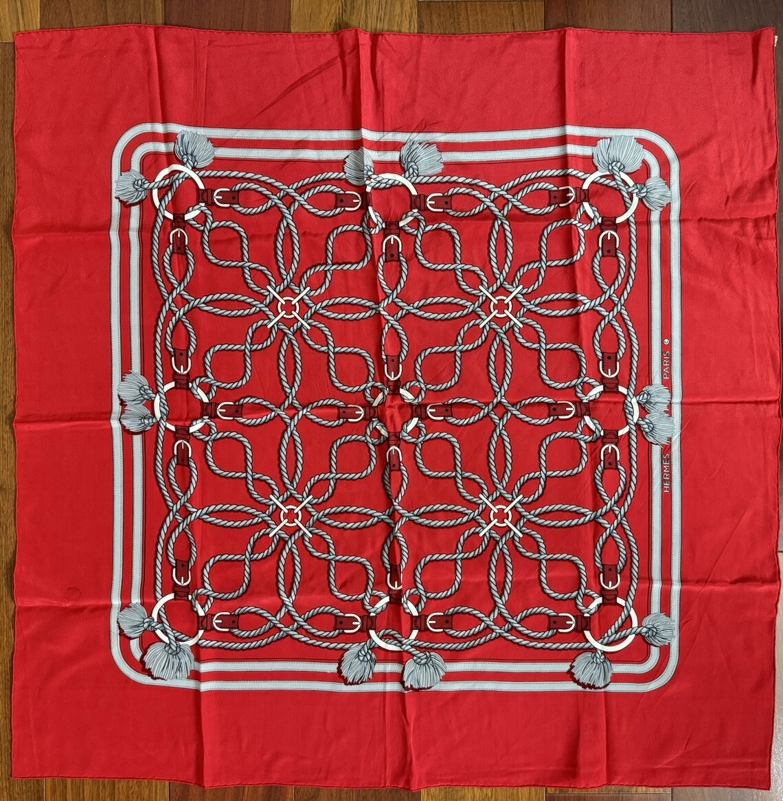 Vintage HERMES Red Rope Silk Scarf Luxurious Timeless Design