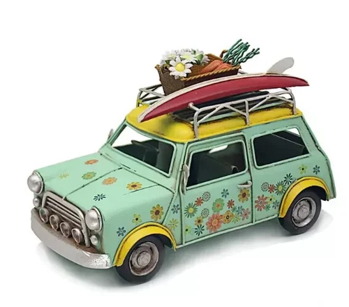 Green Mini Car Model Metal Mini Ornament With Surf Boards