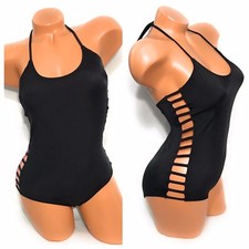 Victoria Secret Pink One Piece Swimsuit Solid Black Side Cutouts Size S