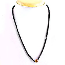 42.00 Cts Natural Black Spinel  Tiger Eye Round Faceted Beads Necklace NK 29MK4