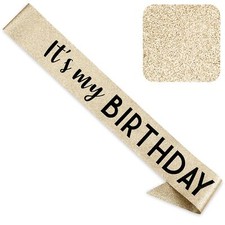 Glitter Birthday Sash "It's My Birthday" Black Foil Gold Sash for Women Men