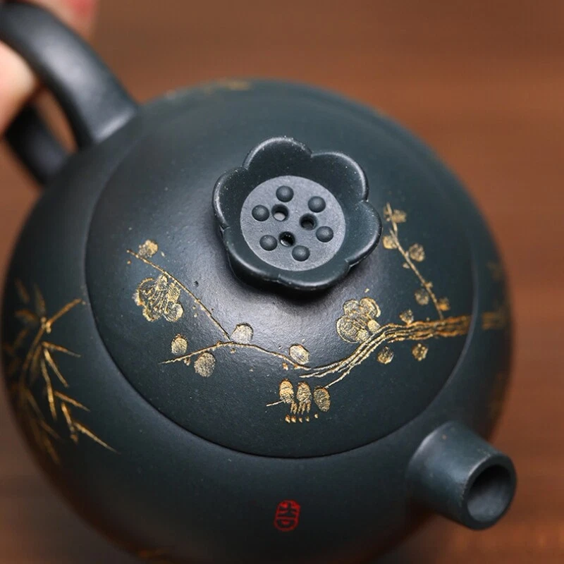 Tetera china 140 ml marcada real Yixing Zisha olla maestra de arcilla tallada a mano Foto 3 de 4