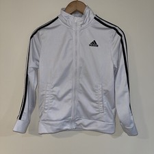 ADIDAS BOYS SIZE MEDIUM 10/12  WHITE  BLACK FULL ZIP UP TRACK JACKET