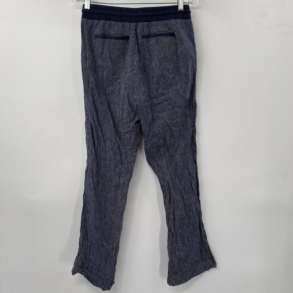 Pantalones para mujer Athleta 6 azul marino a rayas con cordón Cabo lino pierna recta Foto 3 de 4