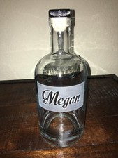 New 750mL Glass Stockholm Bottle With Megan Sandblasted Into Bottle