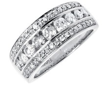 14k White Gold Mens Three Row Round Channel Diamond 8mm Wedding Band Ring 1.1CT