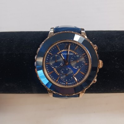 SWAROVSKI 腕時計　オクティア ルクス クロノ　クロノグラフ Swarovski Octea Lux Chrono Watch, Blue Leather Strap , Blue, Gold