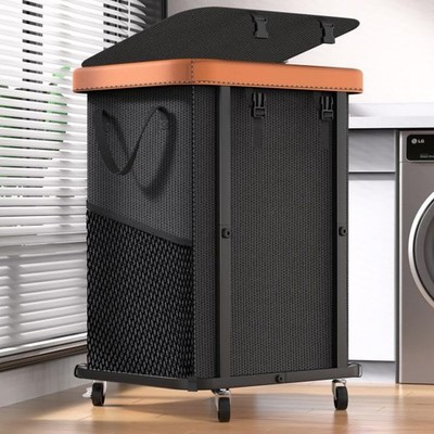 150L 40 Gal Large Fashion Laundry Basket Wheels Rolling Hamper Cart Black