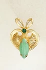 Vintage Costume Jewelry Egyptian Revival Green Glass Cab Rhinestone Pendant