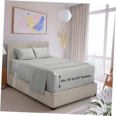 Extra Deep Pocket Size Sheet Set - 4 Piece Ultra Soft & Full 10 - Light Grey