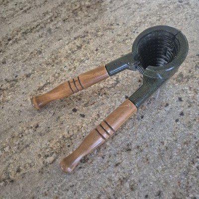 Traditional Metal Nutcracker Tool with Wooden Handles, Black Brown, 1 Pack
