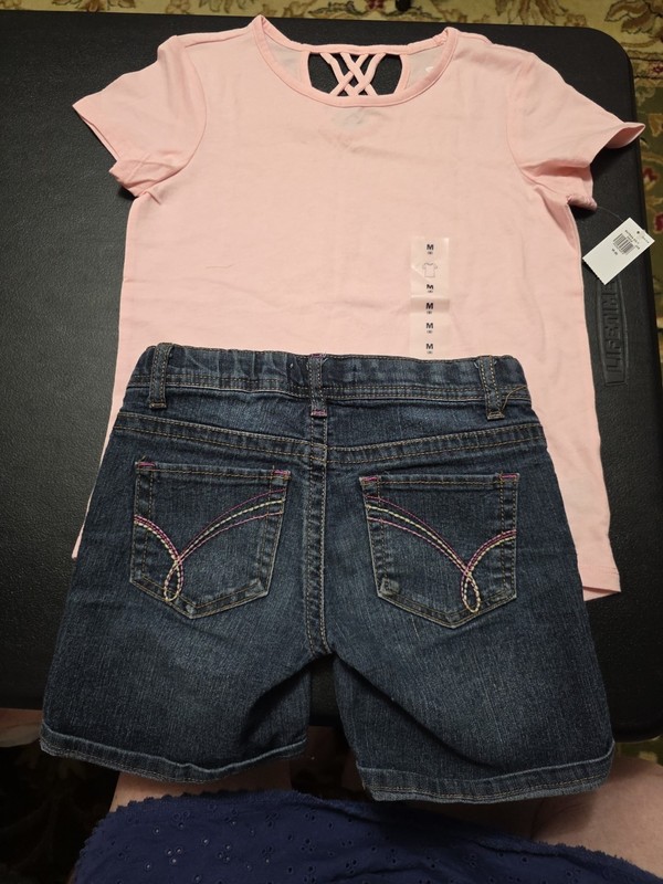Girls Sz 7-8  LEI Denim Shorts And New Cross Strap Tshirt
