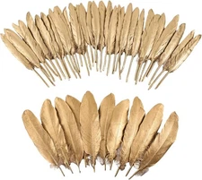 iHUFeather 270pcs Gold Goose Feathers for Crafts 2 Styles 4-7 inch Bulk 
