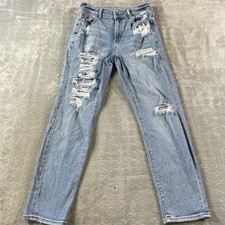 American Eagle Mom Jeans Womens 4 Blue Stretch Distressed Light Wash Denim