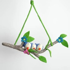 THE WINDING ROAD BABY MOBILE FELT HANDMADE NEPAL NWT BLUE BIRDS ON BRANCH