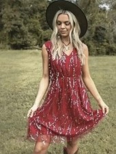 NEW Southern Fried Chics 3XL Red Fringe Sequin Dress Boho Western Showgirl