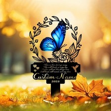 Personalized Butterfly Memorial Metal Stake, In Loving Memory Grave Marker
