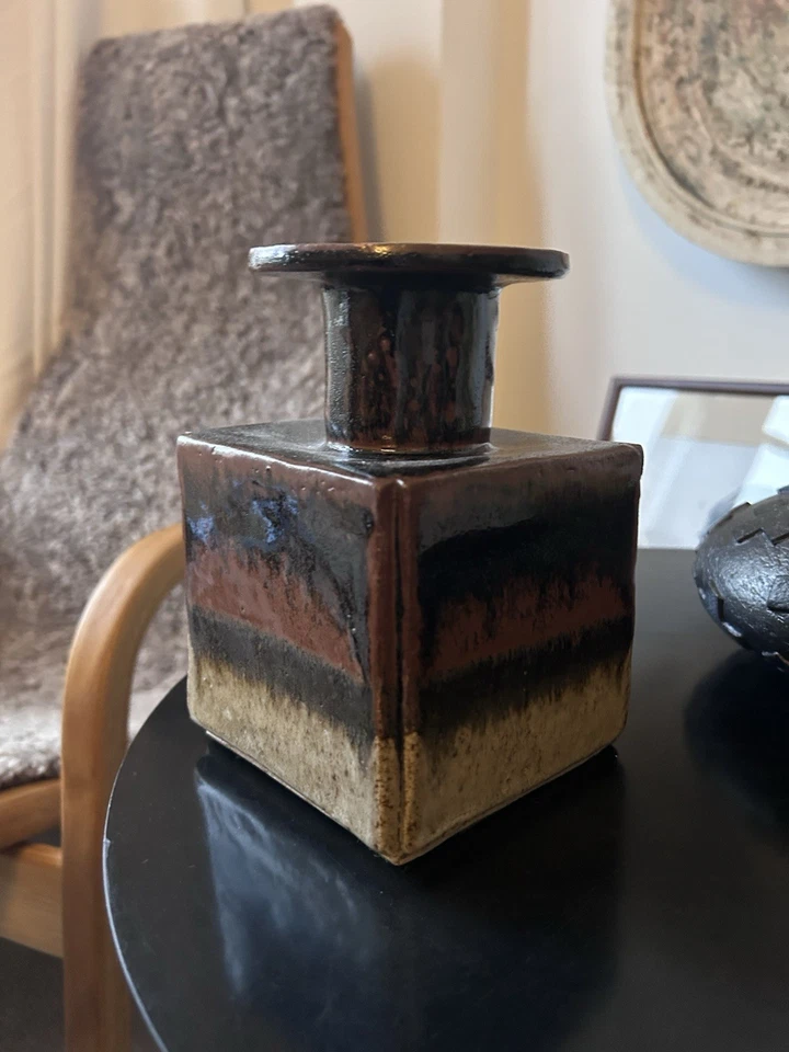 Vintage Studio Pottery Brutalist Bottle In Brown Shades, Unsigned - Image 4 of 4