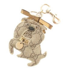 Gucci GG Logo Bulldog Dog Keychain Beige Charm Key Ring Women 17cm B