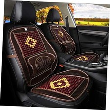 Wood Beaded Comfort Seat Cover with Cooling Ventilated Mesh Lumbar Back Coffee