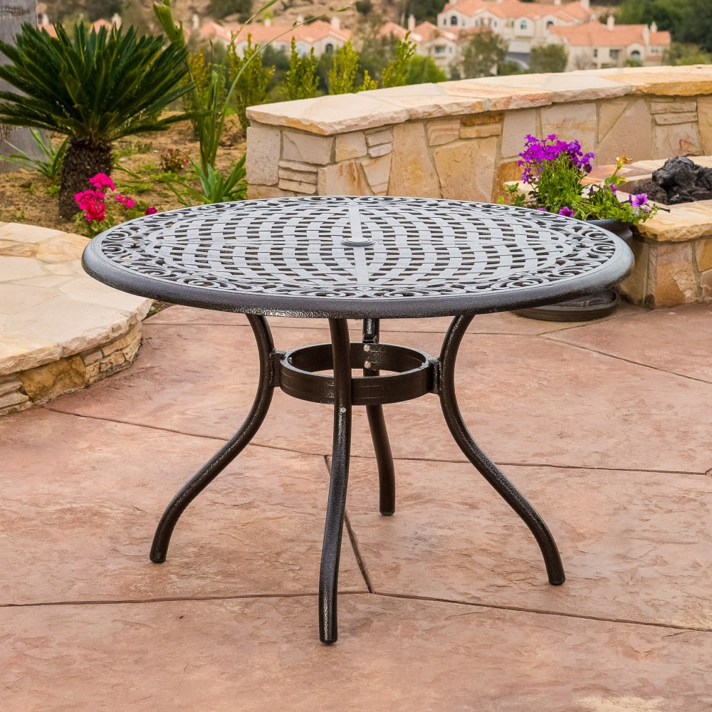 aluminum patio table with umbrella hole Round Outdoor Dining Table 48