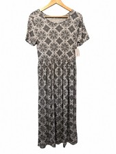 Amazon Essentials Grey Black Boho Maxi Dress UK M Soft Stretch Summer Dress BNWT