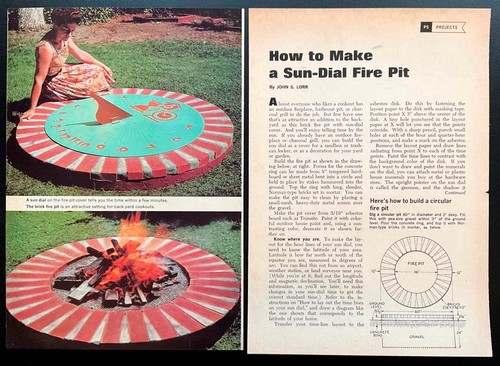 44” Sun-Dial 1966 HowTo Design PLANS Fire Pit or Sandbox cover~Yard Decoration