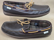 L.L.Bean Men's Sz 10 M Flannel-Lined Moccasin Slippers 212164 Brown Leather