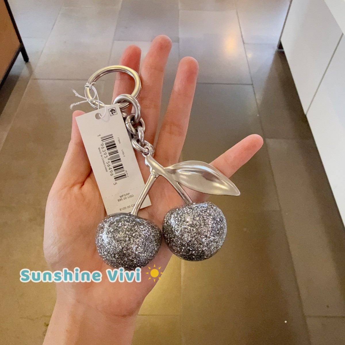 NWT COACH Cherry SPARKLE Keychain Bag Charm 77840 With Pouch