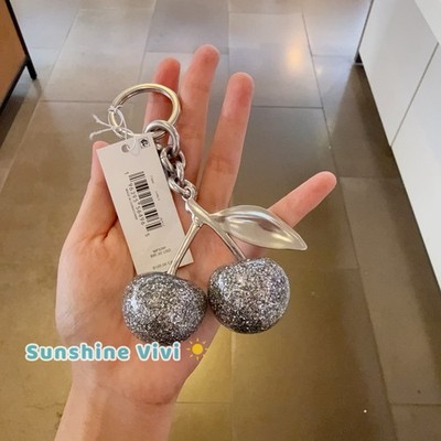 NWT COACH Cherry SPARKLE Keychain Bag Charm 77840 With Pouch