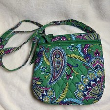 Vera Bradley Crossbody Mini Hipster Bag Purse Emerald Paisley RFID Zip FLAW