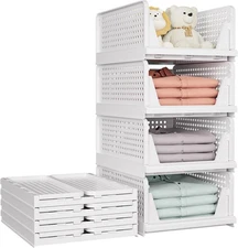 SNSLXH 5 Pack Stackable Closet Storage Basket, Multifunctional & White 