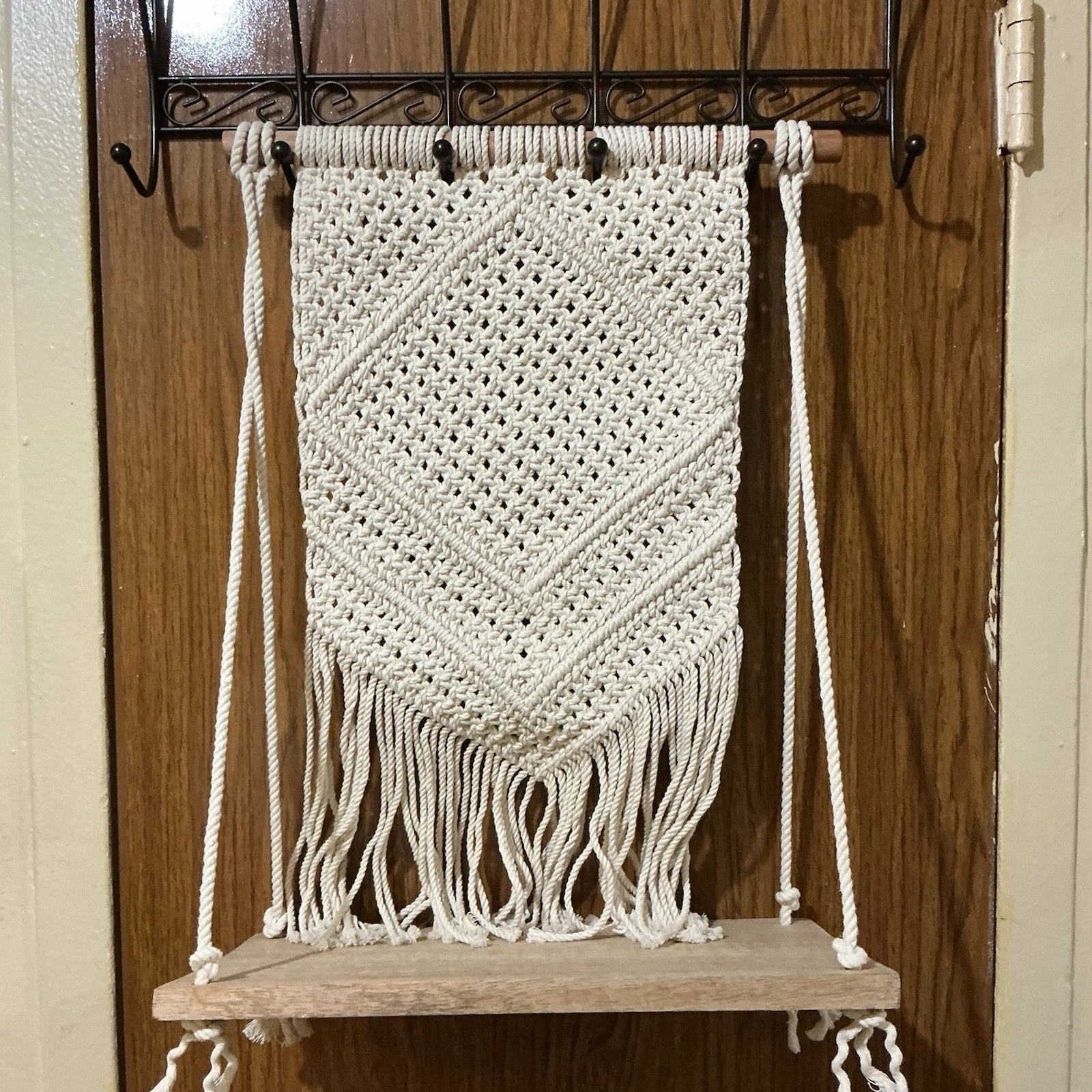 Macrame Wall Hanging Shelf Boho Cotton Rope Fringe Wooden Hanging Shelf Decor