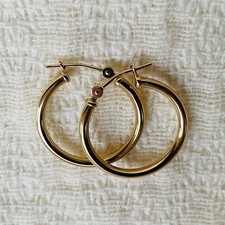10K Yellow Gold 20mm Polished Round Tube Hoop Earrings, 0.72 grams - NEW