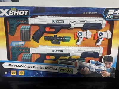 Zuru X-Shot 2X Hawk Eye Dart Gun with Scope + 2X Micro Blasters + 24 Darts - NEW