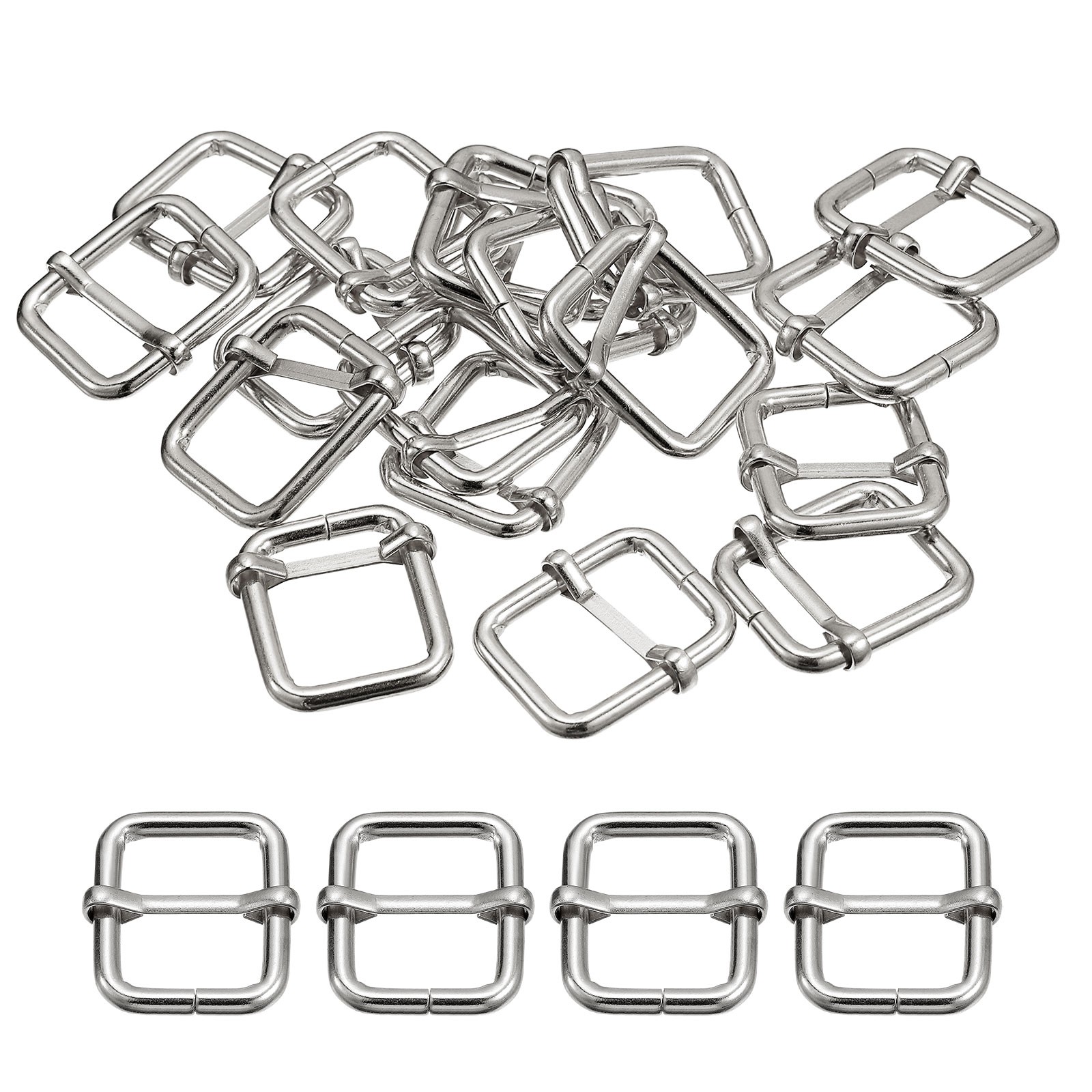 Slides Buckles, 20pcs 20x25x3.8mm Metal Roller Pin Buckles, Silver Tone-image