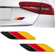 2 Pcs 3d Tricolor German Flag Emblem Aluminum Car Front Badge Auto