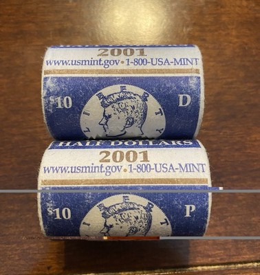 2001 P & D Kennedy Half Dollar Original US Mint Wrapped 2 Roll BU Set SEALED