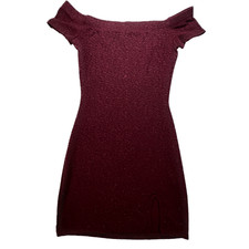 Windsor Women Party Dress Sz S Burgundy Off Shoulder Short Sleeve Shimmery Slit