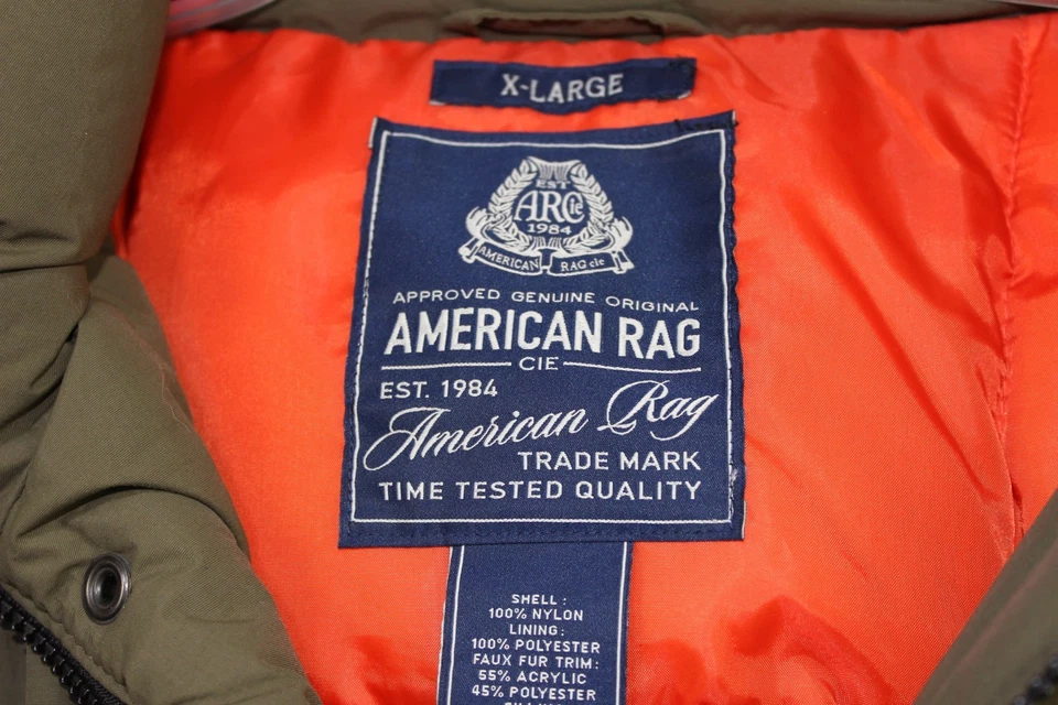 Casaco Parka Masculino American Rag XL Exército Verde com Capuz Forro Acolchoado - Imagem 2 de 4