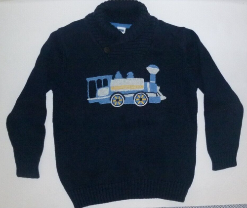 Janie and Jack Boys' Heavy Cotton Navy Train Sweater Size 4 Adorable! - Picture 2 of 8